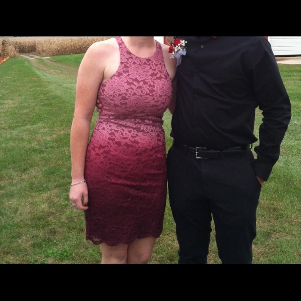 Maroon Ombré Sparkle Homecoming dress